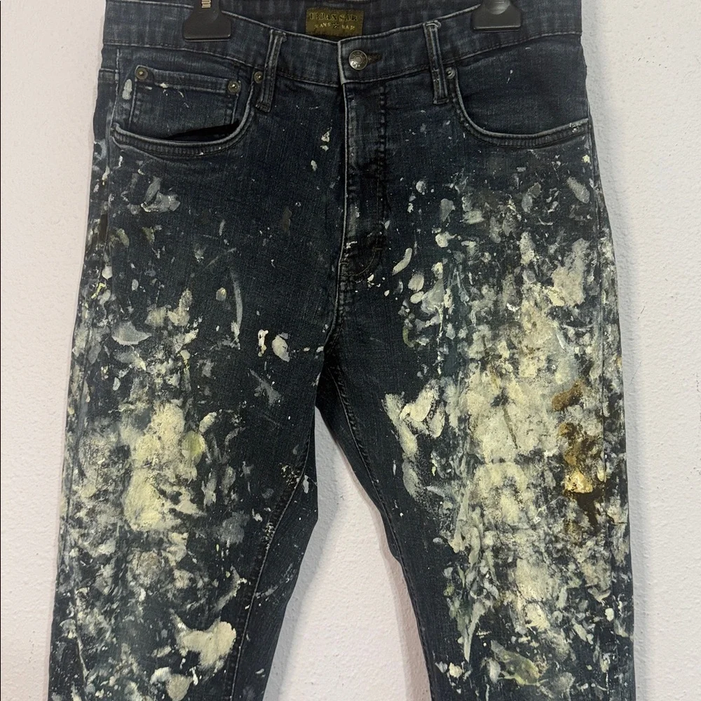 Urban Star Men Paint-Splatter Straight Leg Jeans Size 36x34